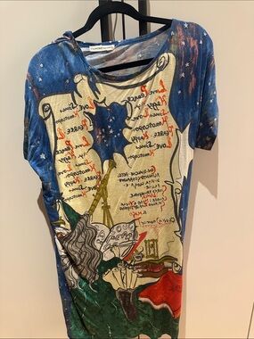 Tsumori Chisato Blue, Cream, Green & Red Illustrated Star Print Tee Dress